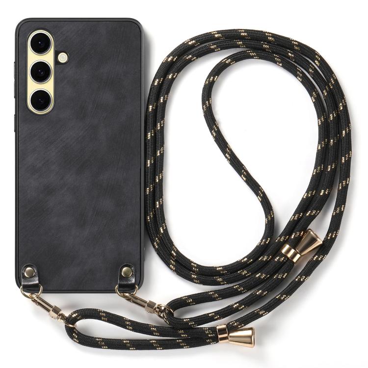 For Samsung Galaxy A56 5G Vintage Leather PC Back Cover Phone Case with Crossbody Strap