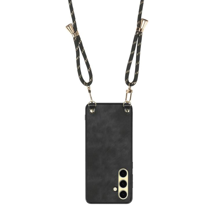 For Samsung Galaxy A56 5G Vintage Leather PC Back Cover Phone Case with Crossbody Strap