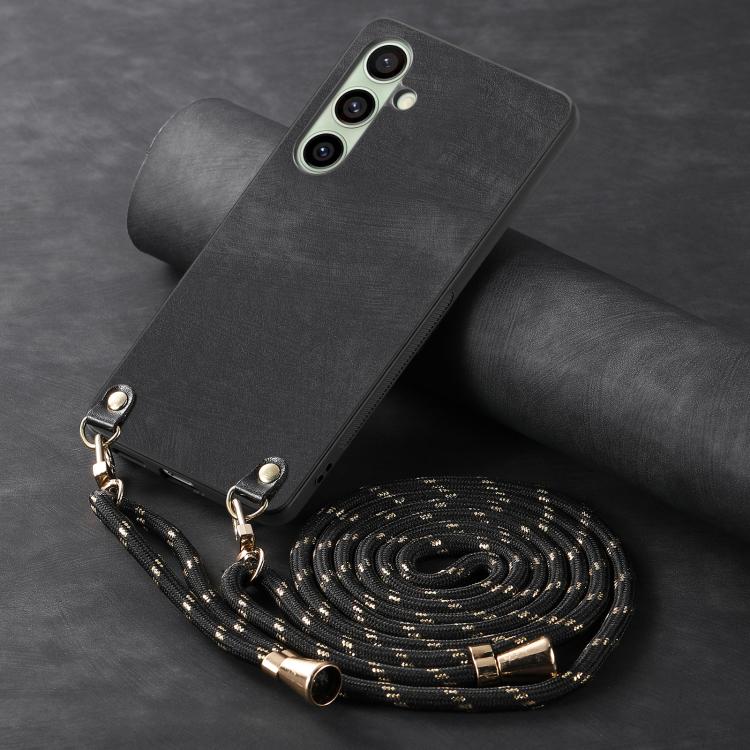 For Samsung Galaxy A56 5G Vintage Leather PC Back Cover Phone Case with Crossbody Strap
