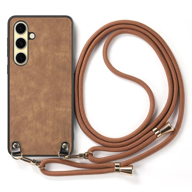 For Samsung Galaxy A56 5G Vintage Leather PC Back Cover Phone Case with Crossbody Strap