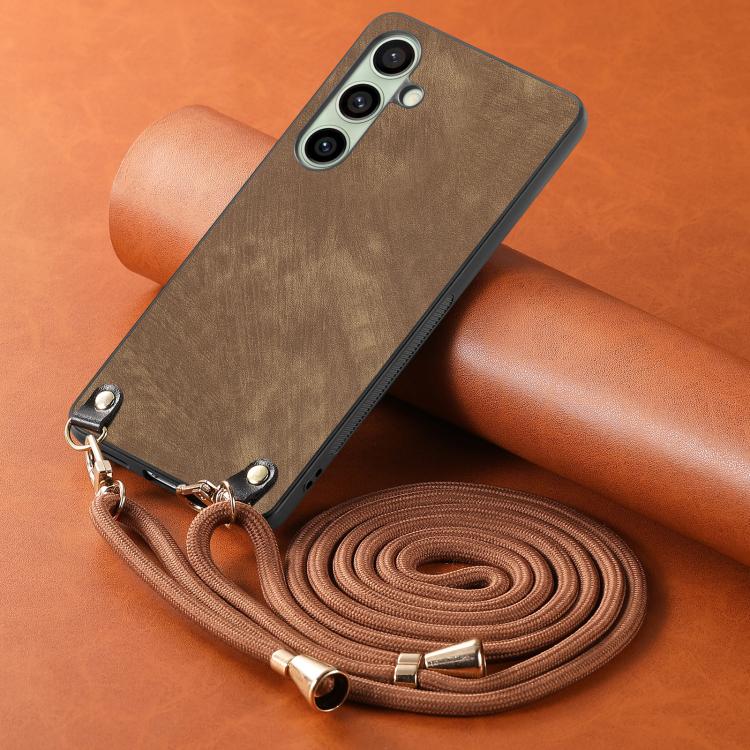 For Samsung Galaxy A56 5G Vintage Leather PC Back Cover Phone Case with Crossbody Strap