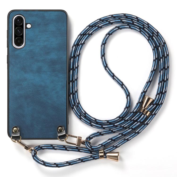 For Samsung Galaxy A36 Vintage Leather PC Back Cover Phone Case with Crossbody Strap