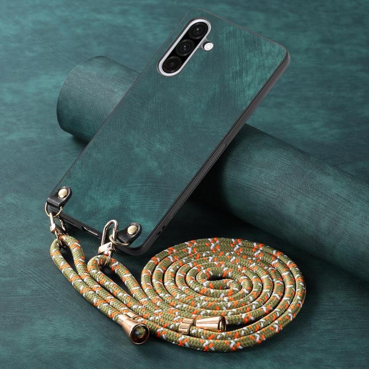 For Samsung Galaxy A36 Vintage Leather PC Back Cover Phone Case with Crossbody Strap