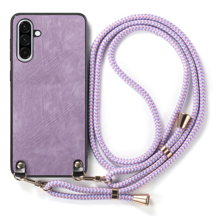 For Samsung Galaxy A36 Vintage Leather PC Back Cover Phone Case with Crossbody Strap