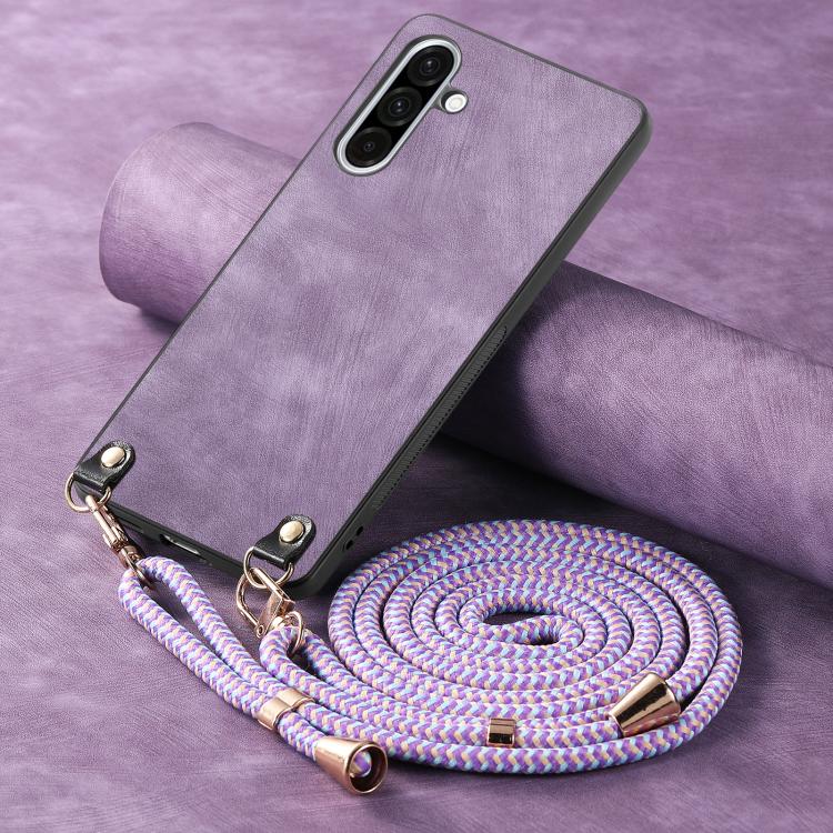 For Samsung Galaxy A36 Vintage Leather PC Back Cover Phone Case with Crossbody Strap