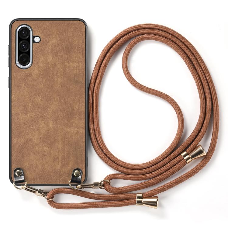 For Samsung Galaxy A36 Vintage Leather PC Back Cover Phone Case with Crossbody Strap