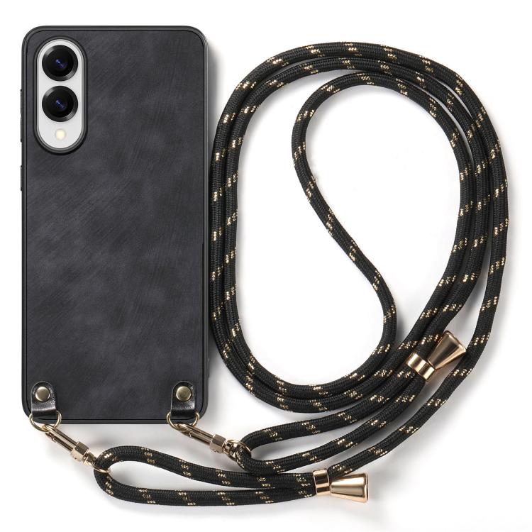 For Samsung Galaxy S25 Edge 5G Vintage Leather PC Back Cover Phone Case with Crossbody Strap