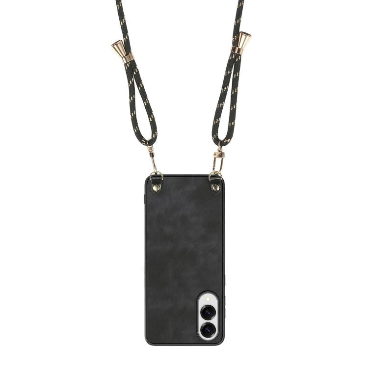 For Samsung Galaxy S25 Edge 5G Vintage Leather PC Back Cover Phone Case with Crossbody Strap
