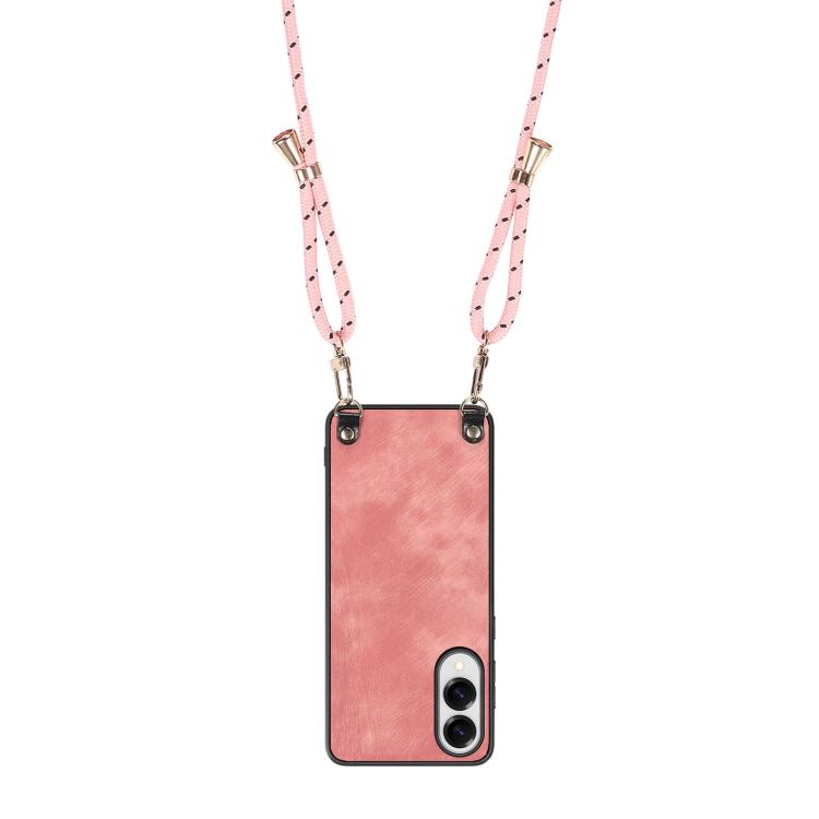 For Samsung Galaxy S25 Edge 5G Vintage Leather PC Back Cover Phone Case with Crossbody Strap