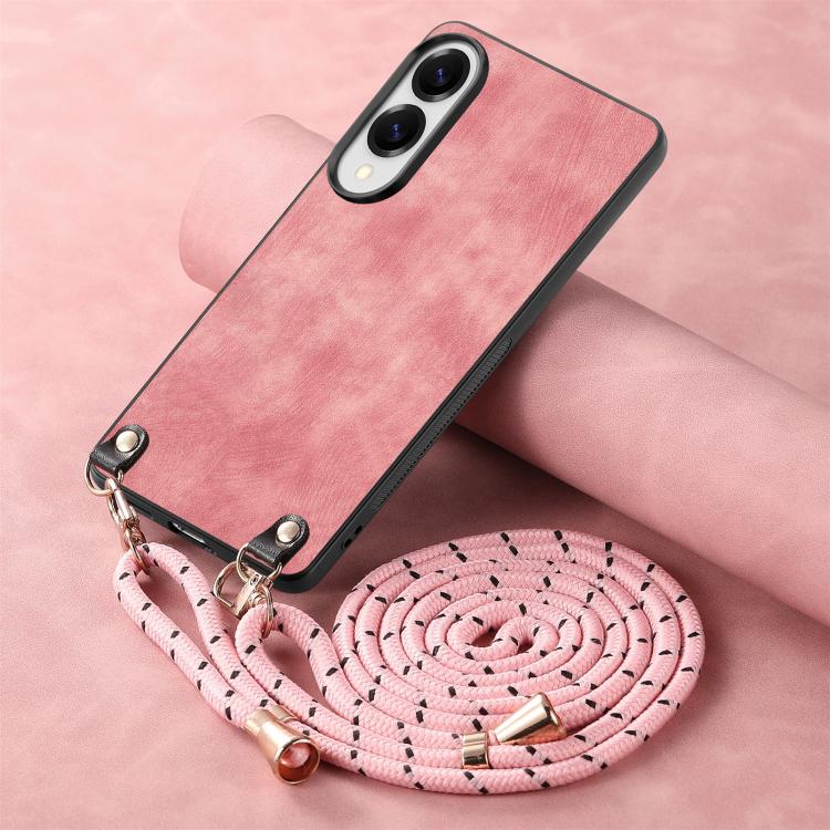 For Samsung Galaxy S25 Edge 5G Vintage Leather PC Back Cover Phone Case with Crossbody Strap