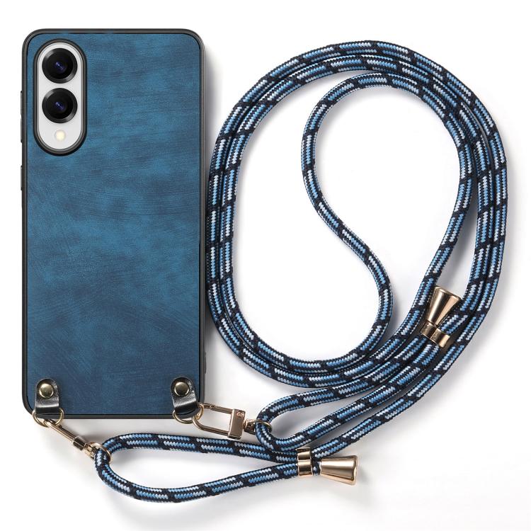 For Samsung Galaxy S25 Edge 5G Vintage Leather PC Back Cover Phone Case with Crossbody Strap