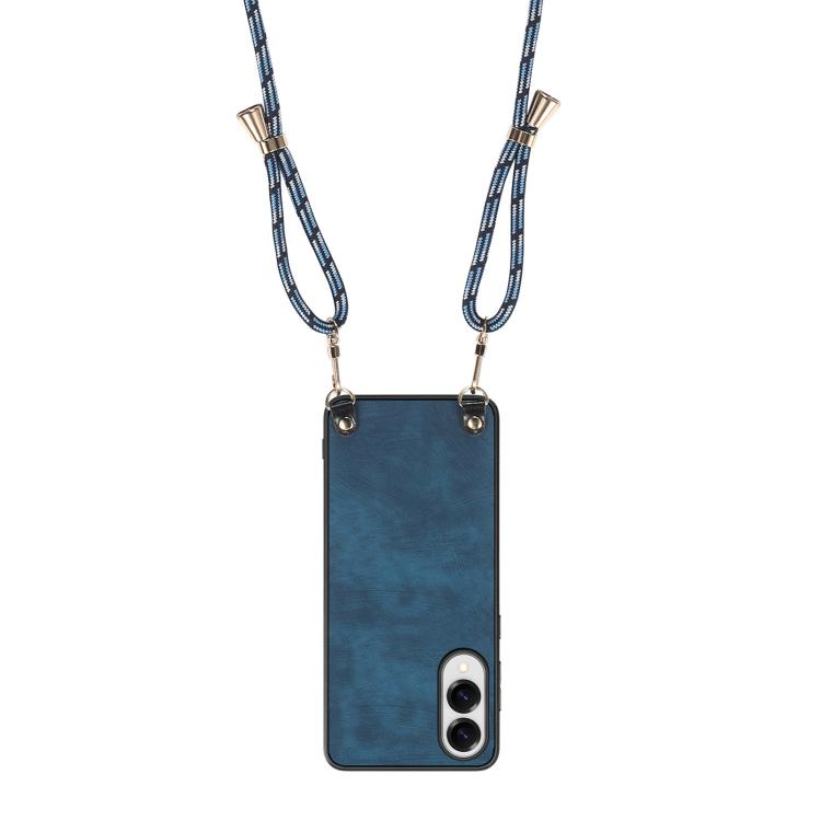 For Samsung Galaxy S25 Edge 5G Vintage Leather PC Back Cover Phone Case with Crossbody Strap
