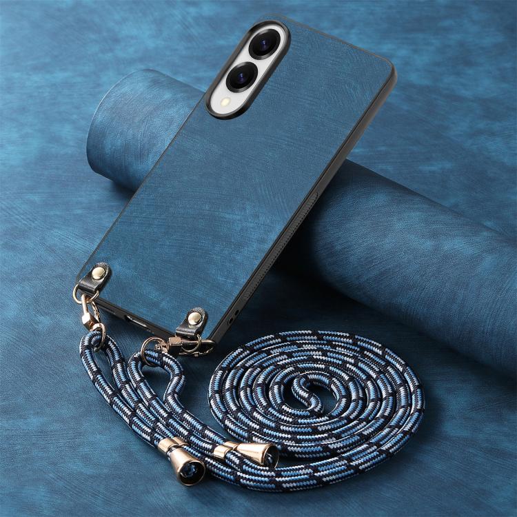 For Samsung Galaxy S25 Edge 5G Vintage Leather PC Back Cover Phone Case with Crossbody Strap