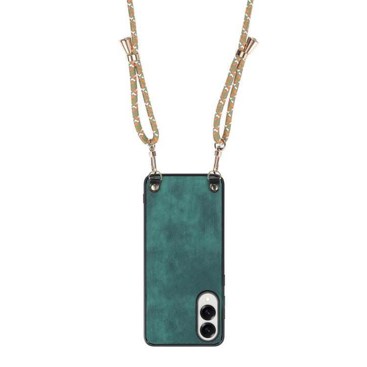 For Samsung Galaxy S25 Edge 5G Vintage Leather PC Back Cover Phone Case with Crossbody Strap