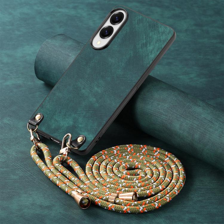 For Samsung Galaxy S25 Edge 5G Vintage Leather PC Back Cover Phone Case with Crossbody Strap