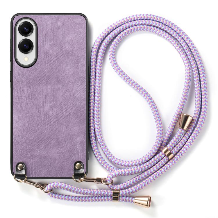 For Samsung Galaxy S25 Edge 5G Vintage Leather PC Back Cover Phone Case with Crossbody Strap
