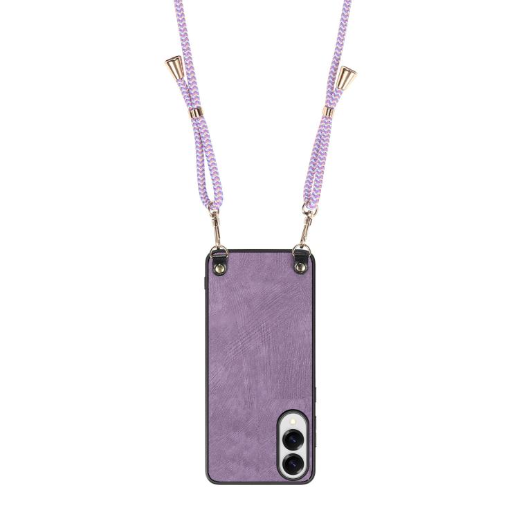 For Samsung Galaxy S25 Edge 5G Vintage Leather PC Back Cover Phone Case with Crossbody Strap