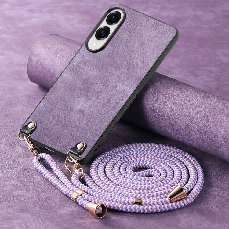 For Samsung Galaxy S25 Edge 5G Vintage Leather PC Back Cover Phone Case with Crossbody Strap