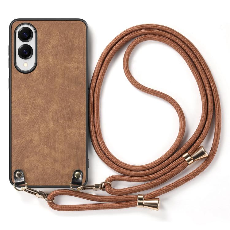 For Samsung Galaxy S25 Edge 5G Vintage Leather PC Back Cover Phone Case with Crossbody Strap