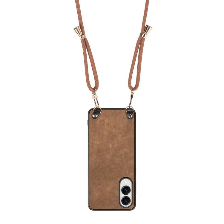 For Samsung Galaxy S25 Edge 5G Vintage Leather PC Back Cover Phone Case with Crossbody Strap