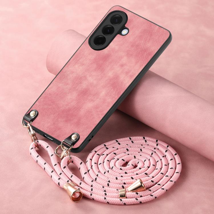 For Samsung Galaxy A37 5G Vintage Leather PC Back Cover Phone Case with Crossbody Strap