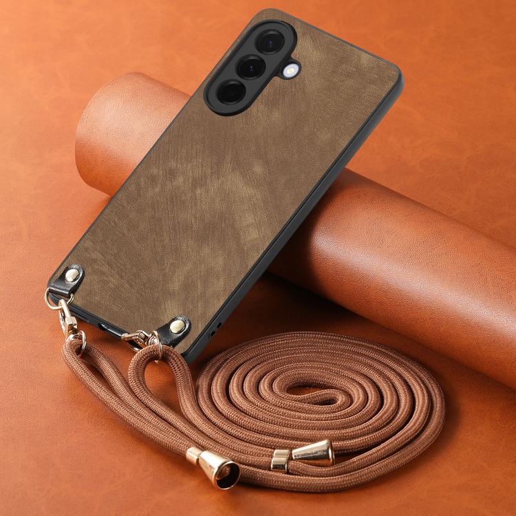 For Samsung Galaxy A37 5G Vintage Leather PC Back Cover Phone Case with Crossbody Strap