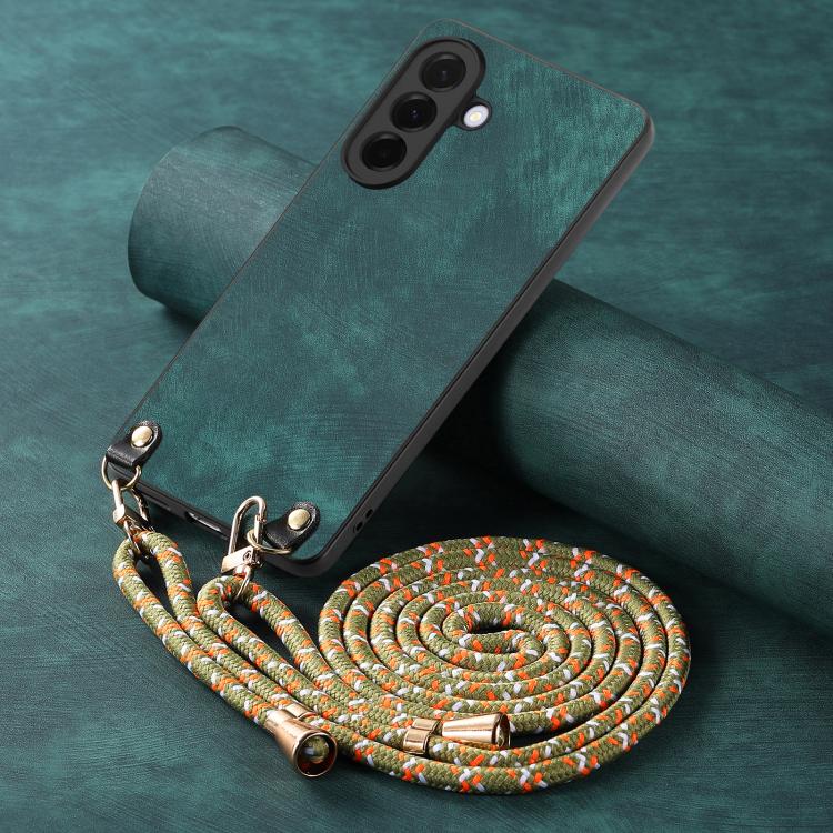 For Samsung Galaxy A57 5G Vintage Leather PC Back Cover Phone Case with Crossbody Strap