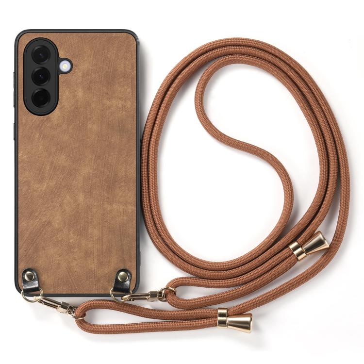 For Samsung Galaxy A57 5G Vintage Leather PC Back Cover Phone Case with Crossbody Strap