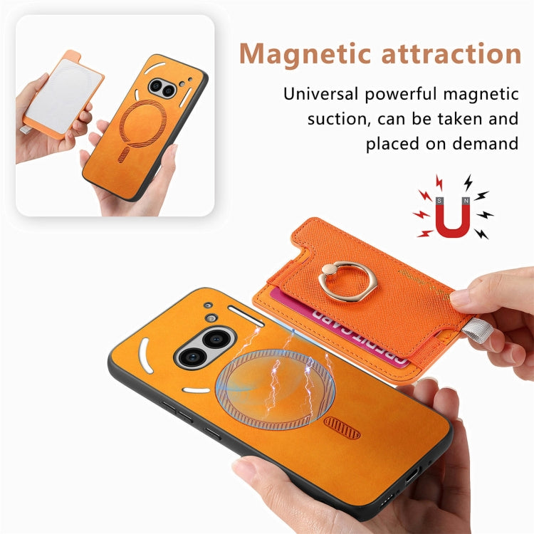 For Nothing Phone 2a Retro Magsafe Cross Leather Ring Holder Card Bag Phone Case