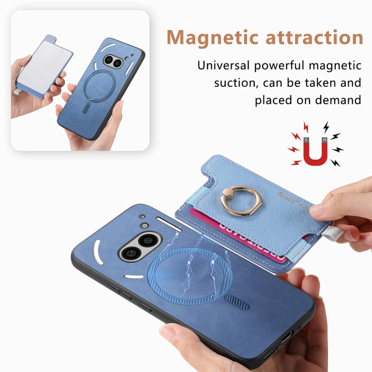 For Nothing Phone 2a Retro Magsafe Cross Leather Ring Holder Card Bag Phone Case