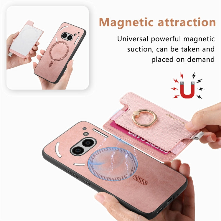 For Nothing Phone 2a Retro Magsafe Cross Leather Ring Holder Card Bag Phone Case