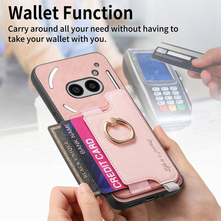 For Nothing Phone 2a Retro Magsafe Cross Leather Ring Holder Card Bag Phone Case
