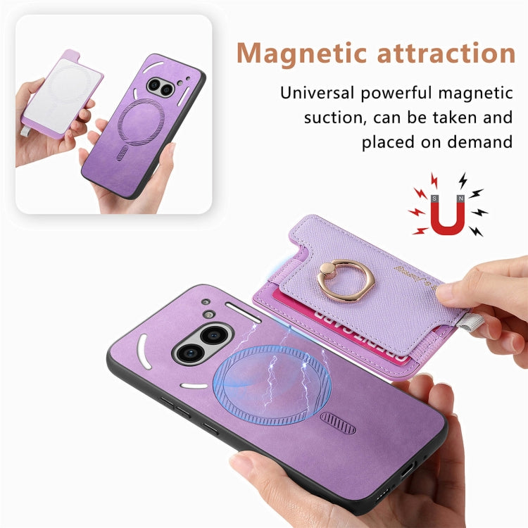 For Nothing Phone 2a Retro Magsafe Cross Leather Ring Holder Card Bag Phone Case