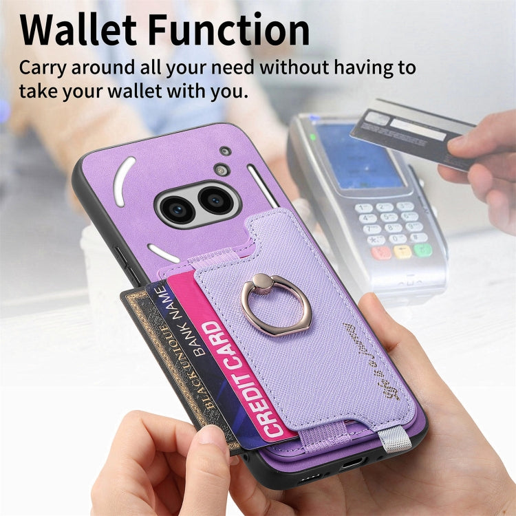 For Nothing Phone 2a Retro Magsafe Cross Leather Ring Holder Card Bag Phone Case