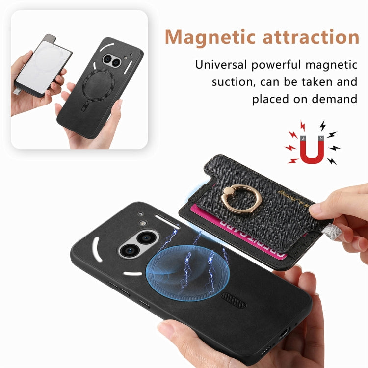 For Nothing Phone 2a Retro Magsafe Cross Leather Ring Holder Card Bag Phone Case