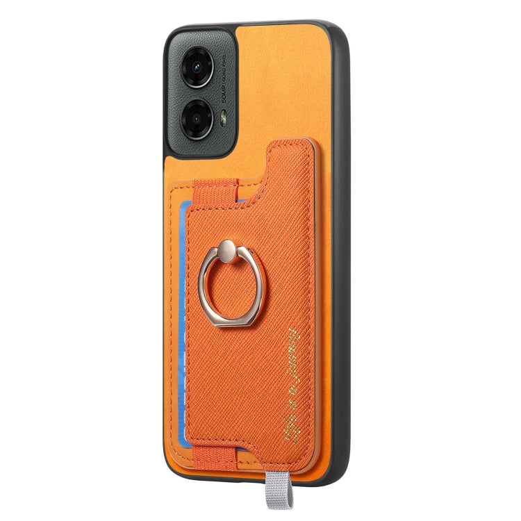 For Motorola Moto G 5G 2024 Retro Magsafe Cross Leather Ring Holder Card Bag Phone Case