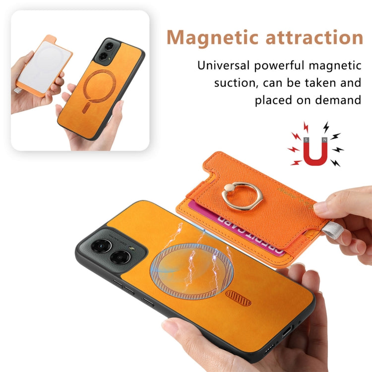For Motorola Moto G 5G 2024 Retro Magsafe Cross Leather Ring Holder Card Bag Phone Case