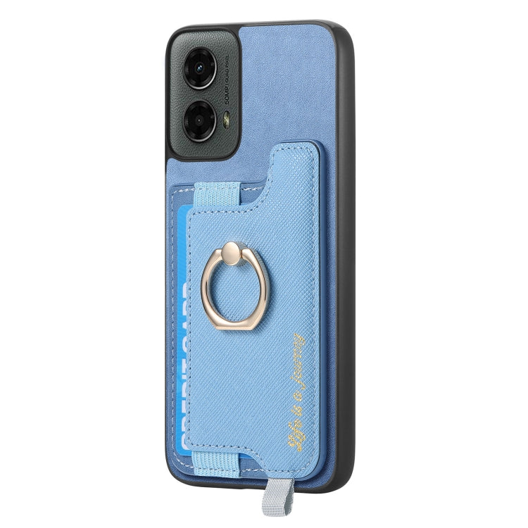 For Motorola Moto G 5G 2024 Retro Magsafe Cross Leather Ring Holder Card Bag Phone Case