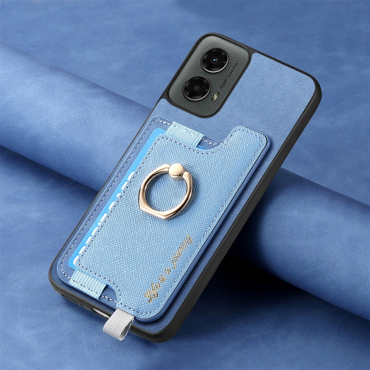 For Motorola Moto G 5G 2024 Retro Magsafe Cross Leather Ring Holder Card Bag Phone Case