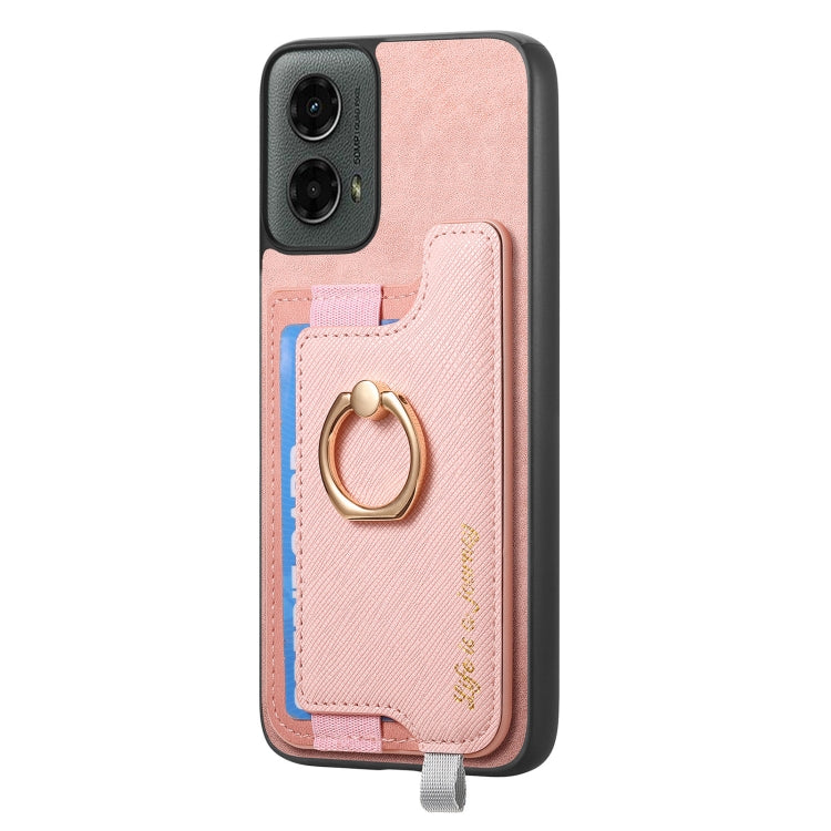 For Motorola Moto G 5G 2024 Retro Magsafe Cross Leather Ring Holder Card Bag Phone Case