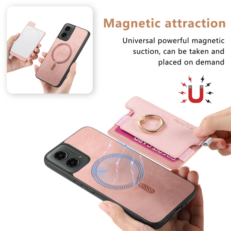 For Motorola Moto G 5G 2024 Retro Magsafe Cross Leather Ring Holder Card Bag Phone Case