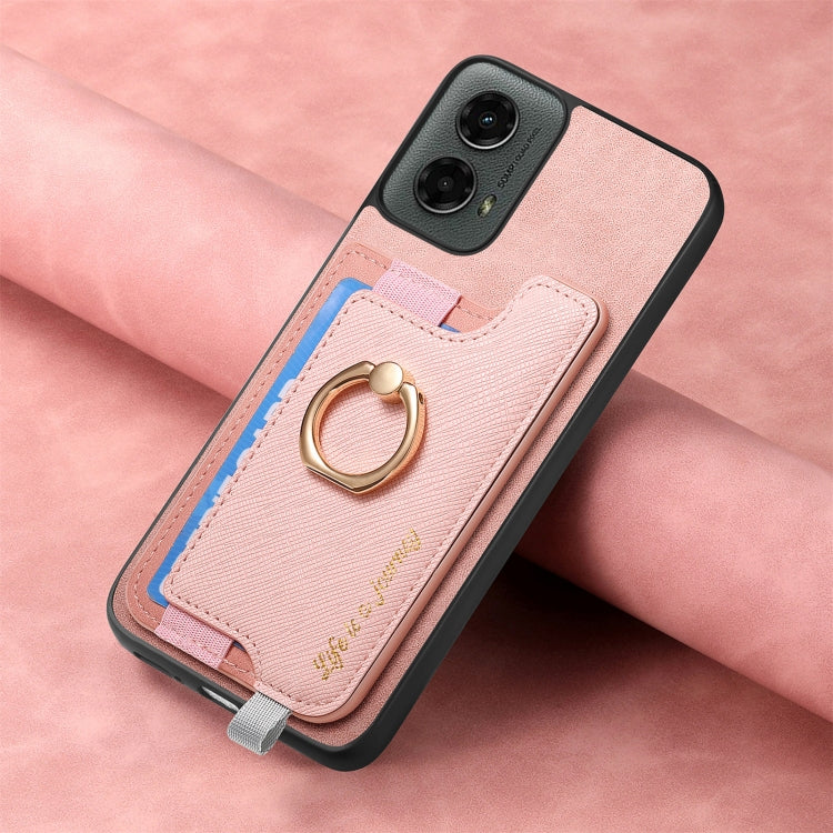 For Motorola Moto G 5G 2024 Retro Magsafe Cross Leather Ring Holder Card Bag Phone Case