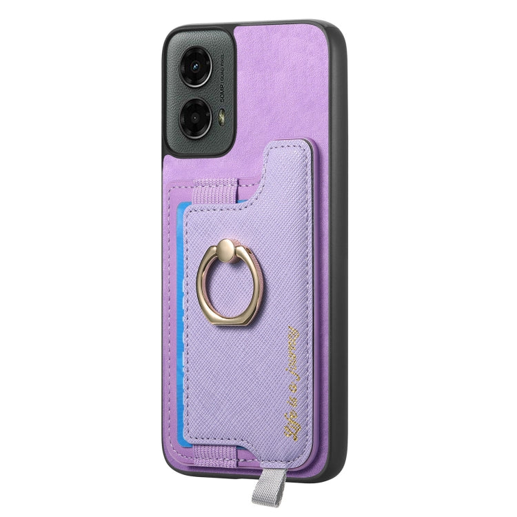 For Motorola Moto G 5G 2024 Retro Magsafe Cross Leather Ring Holder Card Bag Phone Case