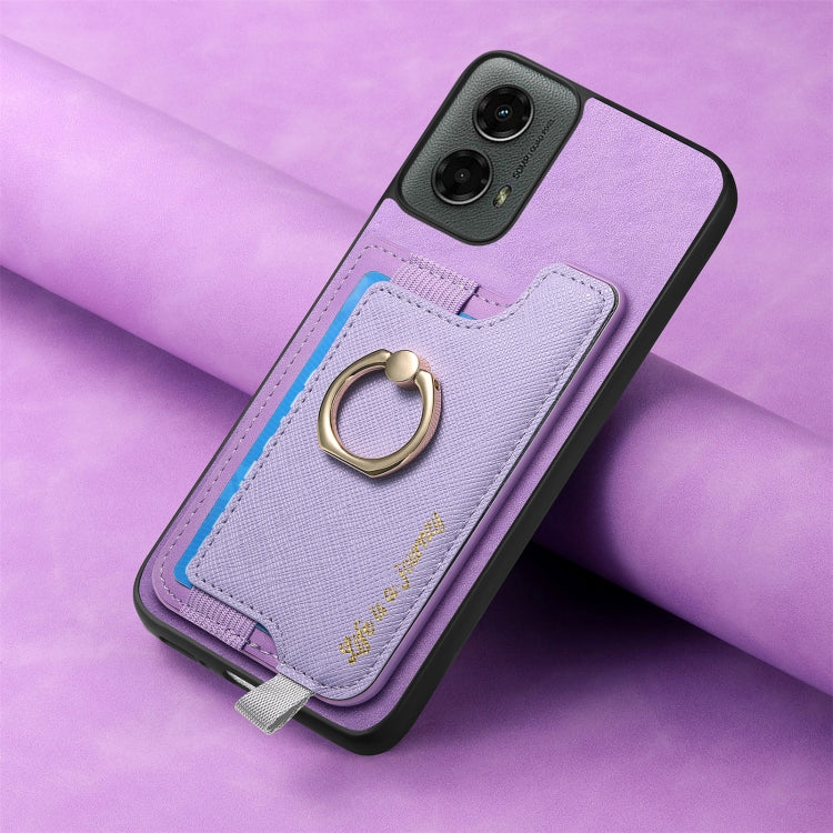 For Motorola Moto G 5G 2024 Retro Magsafe Cross Leather Ring Holder Card Bag Phone Case