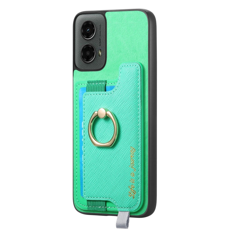 For Motorola Moto G 5G 2024 Retro Magsafe Cross Leather Ring Holder Card Bag Phone Case