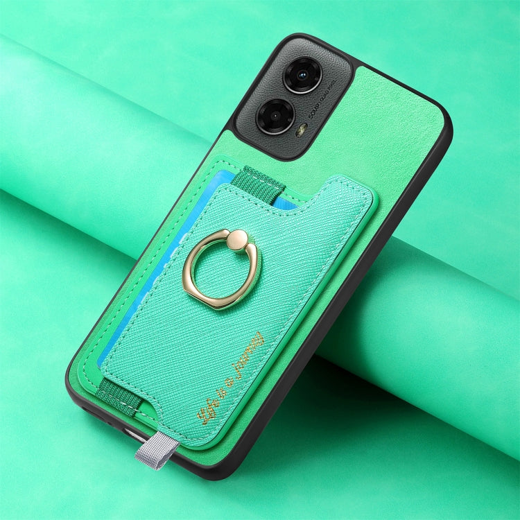 For Motorola Moto G 5G 2024 Retro Magsafe Cross Leather Ring Holder Card Bag Phone Case
