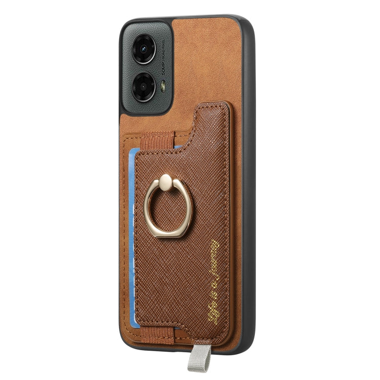 For Motorola Moto G 5G 2024 Retro Magsafe Cross Leather Ring Holder Card Bag Phone Case