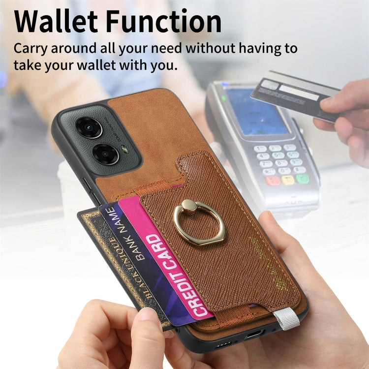 For Motorola Moto G 5G 2024 Retro Magsafe Cross Leather Ring Holder Card Bag Phone Case