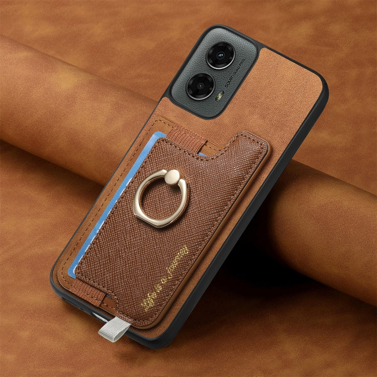 For Motorola Moto G 5G 2024 Retro Magsafe Cross Leather Ring Holder Card Bag Phone Case