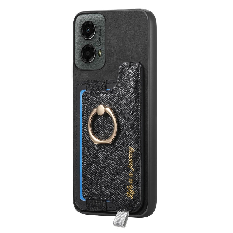 For Motorola Moto G 5G 2024 Retro Magsafe Cross Leather Ring Holder Card Bag Phone Case